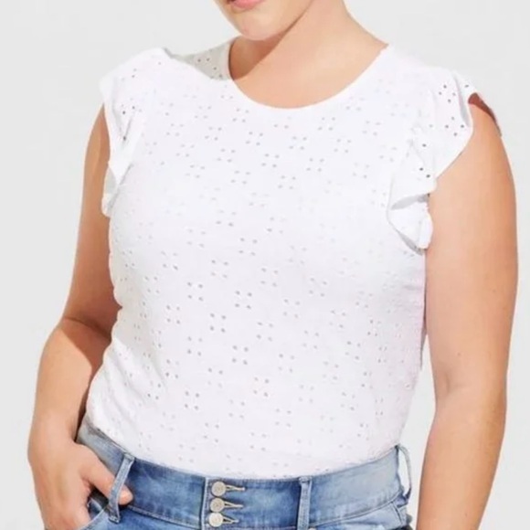 Torrid Flutter Sleeve Eyelet Blouse White Size 1 - Picture 1 of 8